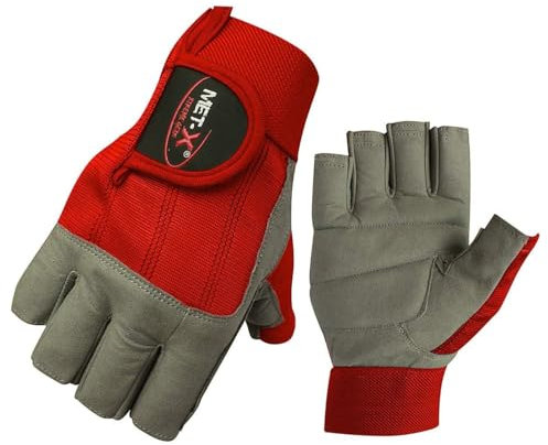 Met-X Sailing Gloves 3/4 Finger, Enforced Padded Palm, Kayak Rowing Fishing Water Sports Accessories, Diving Fingerless Work Training Lifting Gloves for Men & Women Size up to XXL (Red, XXL)
