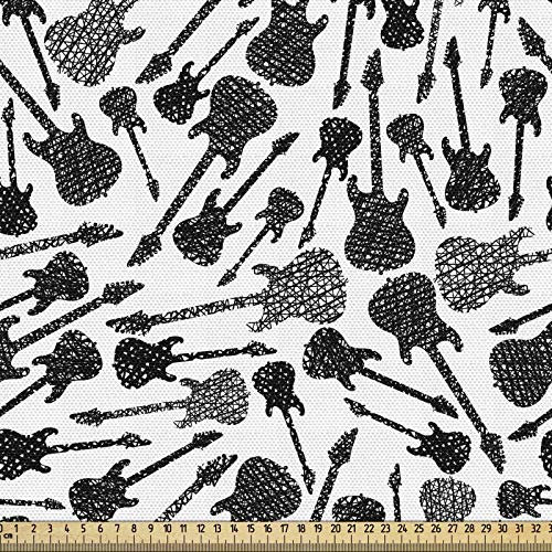 ABAKUHAUS Musik Gewebe als Meterware, Grunge E-Gitarren, Schön Gewebten Stoff für Polster und Wohnaccessoires, 1M (148x100cm), Weiß Schwarz Grau