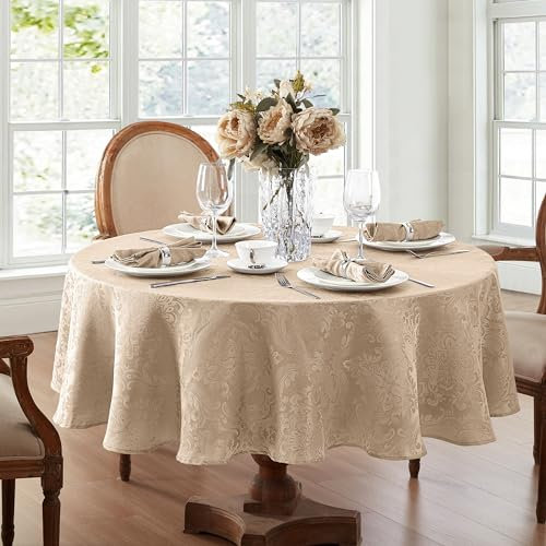Elrene Home Fashions Caiden Elegance Damast-Tischdecke, wasserdicht, Flecken- und knitterfrei, oval, 152,4 x 213,4 cm, Taupe