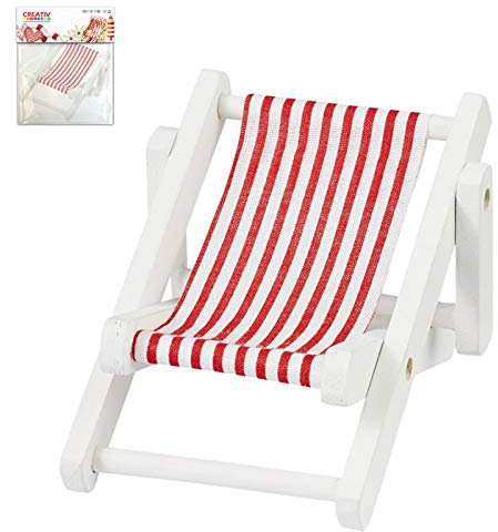 CREATIV DISCOUNT Mini Liegestuhl rotweiß aus Holz 10cm