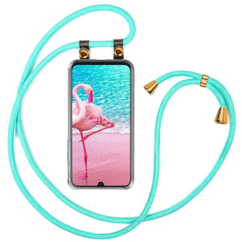 moex Handykette für Samsung Galaxy A40 Hülle mit Band abnehmbar, Handyhülle mit Kette zum Umhängen, Handyband Kordel Umhängehülle, Necklace Handy Umhängeband, Türkis
