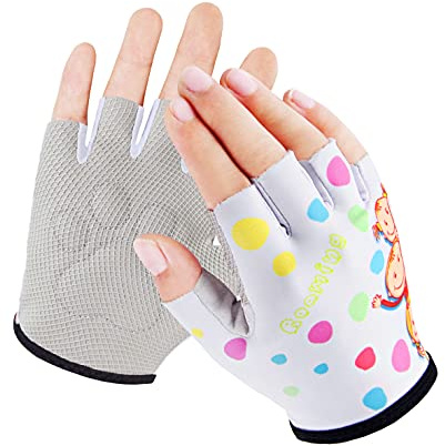 Kids Half Finger Gymnastics Gloves for Age 1-9 Boys Girls Climbing Biking Good Grip Control Gloves for Gymnastics Balance Boards Outdoor Sports (White, XXS)