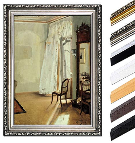 Bild mit Rahmen - Adolph von Menzel Das Balkonzimmer 60x80 cm - Gerahmtes Leinwandbild Alte Meister - Antiker Rahmen Silber Barock, Klassisch