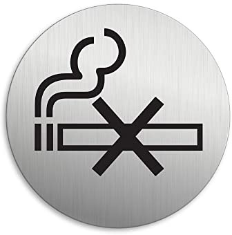 Schild Rauchverbot X Ø 75 mm Türschild aus Aluminium Edelstahloptik selbstklebend 39011-K