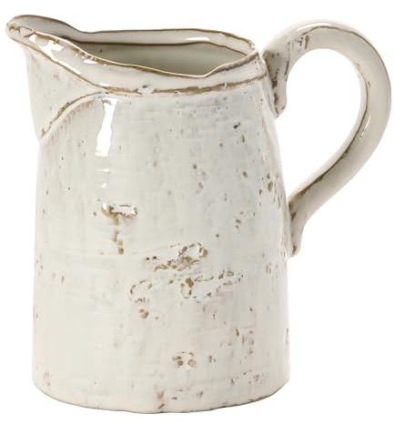 28 oz. Stoneware Pitcher, Reactive Glaze, White (Each One Will Vary)