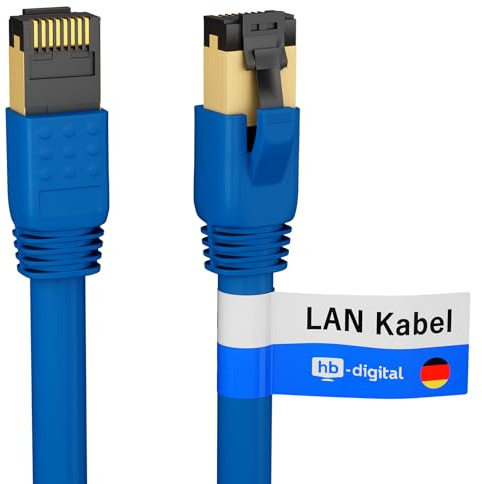 HB-DIGITAL 0,5m CAT 8 LAN Kabel Netzwerkkabel Patchkabel AWG 24 S/FTP LSZH 40Gbps 2000MHz - GHMT Zertifiziert - reines Kupfer mit vergoldete RJ45 Stecker für Switch, Router, Modem, PC - Blau