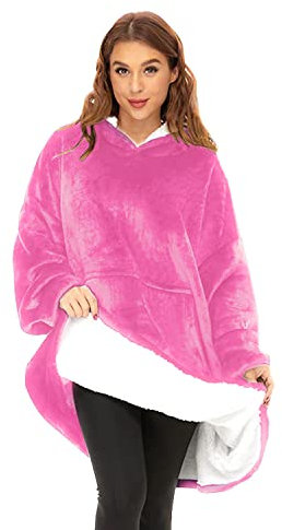 O³ Coperta con Cappuccio, Plaid con Maniche, indossabile in Pile, Felpa Oversize Donna, Blanket Hoodie - Confortevole e Morbido - Perfetto per Le Notti Invernali sul Divano (Rosa)
