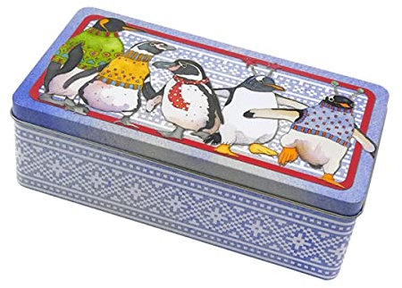 Emma Ball Penguins In Pullovers Long Lidded Storage Tin 23.4cm x 12.4cm