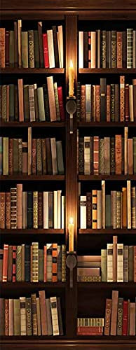 A.Monamour 3D Door Stickers for Interior Doors Bookshelf with Vintage Books Book Cabinet in Study Room Vinyl Waterproof Self Adhesive Door Mural Decals for Bedroom Office Bathroom 85 x 215 cm