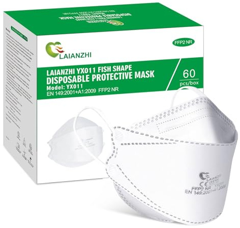 LAIANZHI 60 Pack FFP2 Mask, Disposable Face Mask, Individually Wrapped Respirator Mask for Women Men, 4 Layer Filters Airborne Particles≥94%