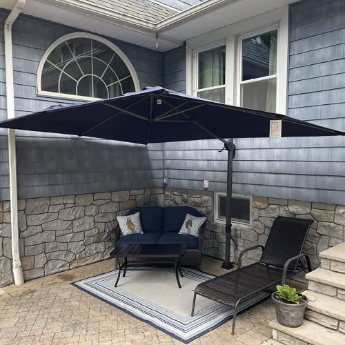 PURPLE LEAF Cantilever Parasol 2.7x3.5M 360° Rotation Navy BlueWater-Repellent Fabric for Faster Drying and Easier Care, Full-Circle Rotation for Flexible Shade Control
