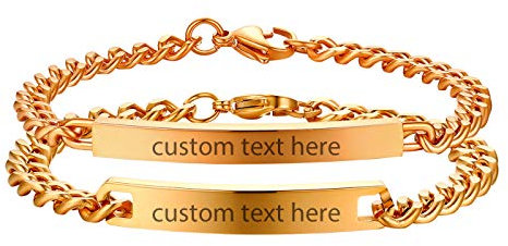 JewelryWe Valentinstag Schmuck Pärchen Armband mit Gravur, Personalisierbares Partnerarmband Freundschaftsarmband Edelstahl Panzerkette Paar Armkette für Herren Damen, Rosegold