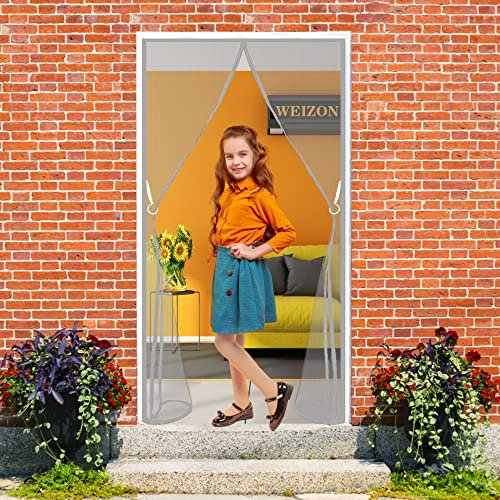 moustiquaire porte camping car 155 x 205 cm Magnétique Fermeture Automatique Rideau Porte Anti insectes, Installation Facile Sans Outils, pour Couloirs Portes Patio - Gris A
