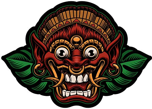 Samunshi Barong Maske Aufkleber Autoaufkleber für Motorrad Fahrrad Roller oder Auto Sticker balinesische Mythologie Drachenmaske Bali Rangda Ubud (10x7cm Barong Maske)
