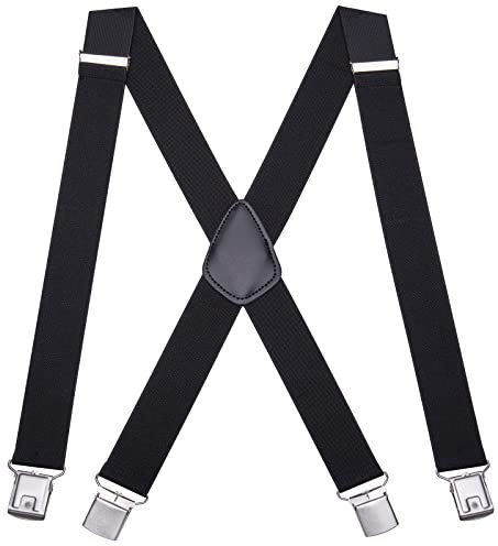 Gunsound Hosenträger für Herren, Verstellbare Elastische 3.5cm breite Hosenträger, 4 Starken Clips X-Form, Herren & Damen (Schwarz)