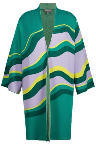 Ulla Popken Womenswear Plus Size Curvy Oversize Wavy Stripe Open Front Cardigan Sweater Bottle Green 46+ 812989454-46+