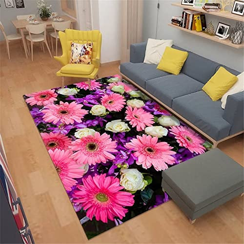 Bettvorleger Bettumrandung Teppich Teppich Salon Rosa Minimalist Isches Blumen Muster Teppich Schlafzimmer Rutsch Fest 200X250Cm Teppich Jugendzimmer Jungen Rosa