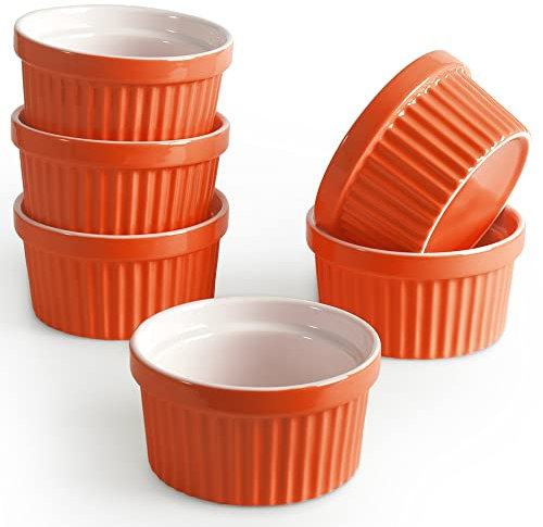 homEdge Porzellan Auflaufförmchen Set 240 ml / 8 Fl Ounces Eisschale Creme Brûlée Auflaufförmchen Soufflé Becher zum Backen 6er Set Orange