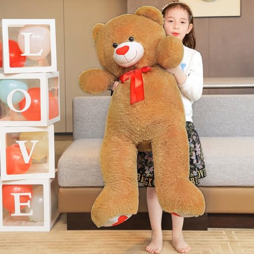 SNOWOLF Riesen XXL Teddybär Plüsch Kuschelbär Plüschbär mit Knopfaugen 110cm, Groß Weiches Teddy Bear Stofftier Geschenk am Geburtstag, Valentinstag oder Weihnachten(1.1m, Dunkelbraun)