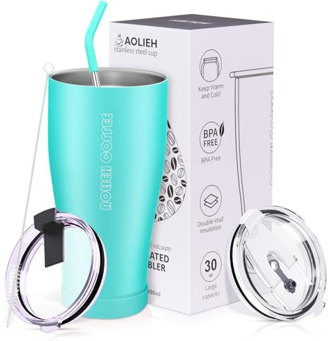 Tumbler 30 OZ/850ML, Insulated Coffee Cup with Lid and Straw, Double Walled Vacuum Stainless Steel Mug, Reusable Travel Flask for Hot and Cold Drink, Ice Smoothie, BPA Free