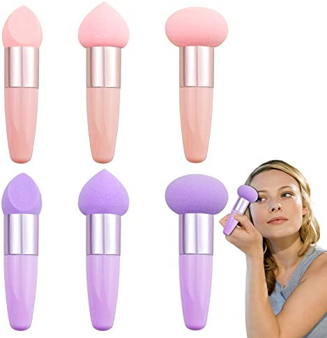6 Pack Makeup Sponge Blending Sponge Applicator Soft Beauty Sponge with Smooth Handle Multifunction Dry & Wet Use Foundation Blender Make Up Tools for Women Eyeshadow Liquid Foundation