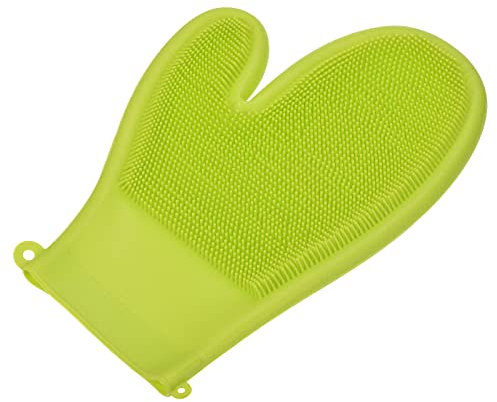 QUARKZMAN Lavavajillas Guantes con Estropajo Silicona Limuds Guantes Doble Cara Cepillo para Lavado Cocina Baño, Luz Verde