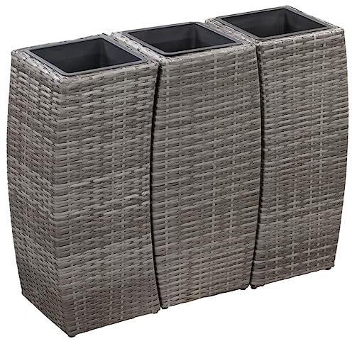 Garten-Hochbeete, 3-teilig, Polyrattan, Grau, Artikelfarbe: Grau