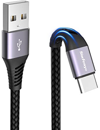Sinfenyo Câble USB C [1M] Charge Rapide QC3.0 3A Nylon Tressé -Câble Chargeur USB C Compatible avec Samsung Galaxy S25/S24/S23/S22 Ultra/S21/S20+/S10/S9, Note 10/9/8, A13/A53/A70, LG V20/G8/G7
