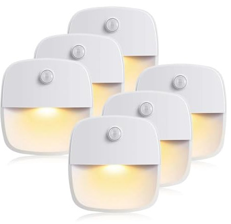 Slumou Motion Sensor Night Light, 6 PCS Battery Operated LED Stairs Lights for Cupboard, Wardrobe, Shelf, Toilet(Warm White)