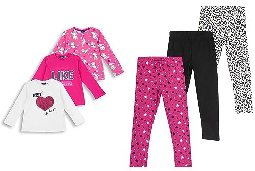 Chicco Set di Abbigliamento Coordinato per Bambina - Magliette a Manica Lunga + Leggings Lunghi, Fucsia, 8 anni, Ragazze