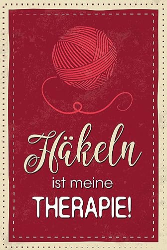 AGDeko® Schild aus Holz 12x18cm Häkeln ist meine Therapie zum Aufhängen oder Stellen Raum Dekoration