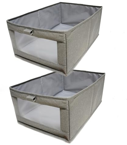Frepea 2 Stück Schubladen Organizer 40 * 27cm Kleiderschrank Organizer Stoff Aufbewahrungsboxen mit Griffen für Kleidung,Kleiderschrank,Bücher,Spielzeug（Grau）