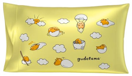 Franco Collectibles Hello Kitty & Friends Gudetama Beauty - Funda de Almohada de satén Sedoso estándar de 20 x 30 Pulgadas, para Cabello y Piel (Producto Oficial)