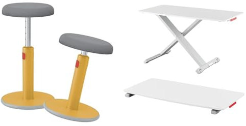 Leitz Ergo Set Active Sitz-Steh-Hocker + Schreibtisch-Aufsatz, Bürohocker mit 46 cm bis 79 cm Höhe, Höhenverstellbarer Aufsatz für Monitore & Laptops, TÜV & IGR-Zertifiziert, 65180019 + 65330085