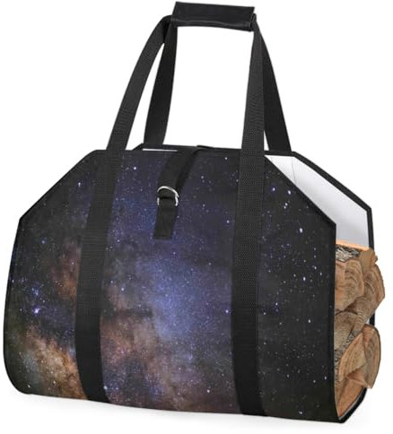 Tavisto Night Sky Planet Kaminholztragetasche, robuste Holztragetasche, großer Kaminholzhalter mit Griffen, langlebig, Kamin, Holzofen, Zubehör, Aufbewahrungstasche für Camping, Grillen, drinnen