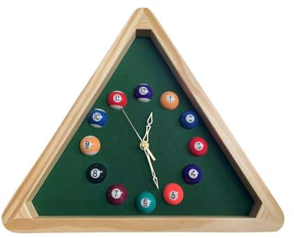 MagiDeal Billard-Themen-Wanduhr, 35,6 cm, dreieckige Billardtisch-Wanduhr, langlebig, Nicht, hochwertige hängende Verzierung für das Wohnzimmer