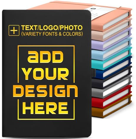 Vebermo Personalisiertes Notizbuch – Logo/Text/Bild können eingraviert werden, anpassbares A5-Tagebuch, Tagebuch zum Schreiben, 192 linierte Seiten, 21,6 x 14,5 cm, Schwarz
