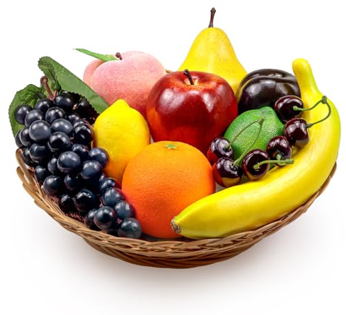 Ikosora 12 Pcs Fake Fruit Set, Artificial Fruits Set for Decoration Party, Lifelike Faux Fruits Model Red Apples for Home Wedding Party, Desk Ornament