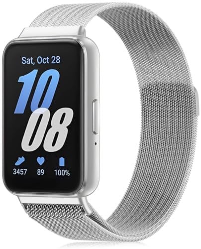 Metal Mesh Watch Strap Compatible with Samsung Galaxy Fit 3, Adjustable Magnetic Milanese Mesh Replacement for Galaxy Fit 3 Women Men