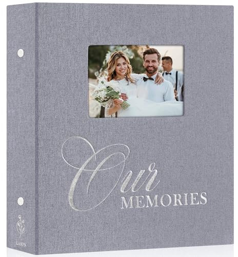 Lanpn Fotoalbum 10x15 600 Taschen, OURMEMORIES Groß Kapazität Leinen fensterdesign Einstecken Einsteckalbum für vertikal horizontal Bilder Fotos (Grau)