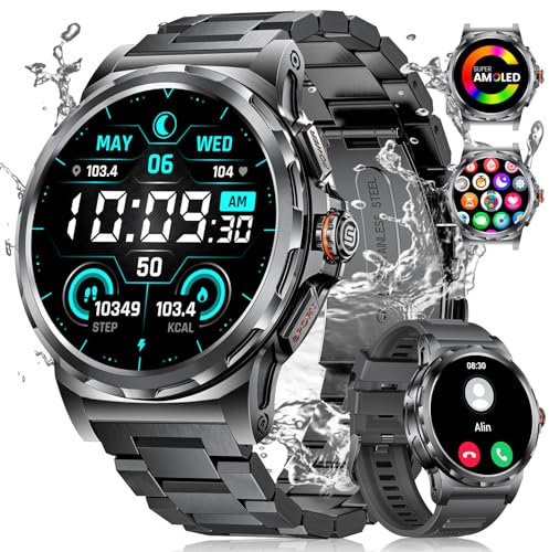 ESFOE 2024 Smartwatch Uomo, Orologio Intelligente Fitness con Chiamate Bluetooth,1.43 AMOLED Militari Smart Watch Tracker Attività con 100+ Modalità Sportive per Cardiofrequenzimetro,SpO2,Android iOS