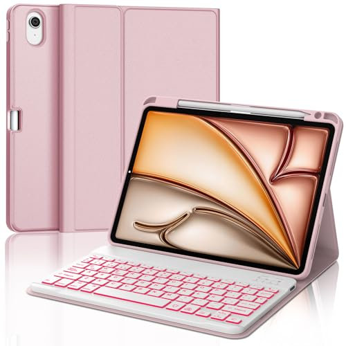 IVEOPPE Funda Teclado iPad Air 11 (M2 2024/M3 2025), Cover Teclado Español Ñ Retroiluminados Bluetooth Magnética Desmontable para iPad Air M2 2024/M3 2025 11 Pulgadas, Rosa