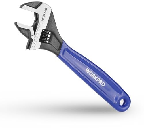 WORKPRO Wide Mouth Adjustable Wrench, 250mm Metric Adjustable Spanner with Bi-Material Soft Grip