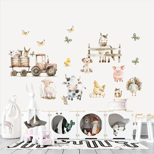 wolga-kreativ Wandtattoo Kinderzimmer Bauernhof Tiere | Selbstklebend & Nachhaltig | Wandtattoo Kinderzimmer Mädchen & Junge | Wandsticker & Wandaufkleber Kinderzimmer | Dekor für Kinderzimmer