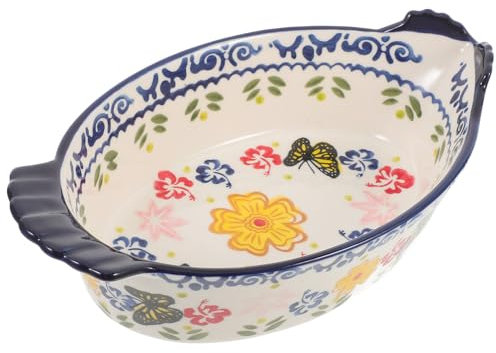 ABOOFAN Ceramic Baking Dish Oven Safe Vintage Butterfly Flower Pattern Pie Pan Chicken Shape Ceramic Bakeware Casserole Dish Baking Pan Bakers Lasagna Pans Soup Bowl