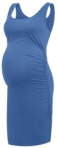 Smallshow Women's Maternity Dress Sleeveless Ruched Pregnancy Clothes Summer,Grey Blue,XXL