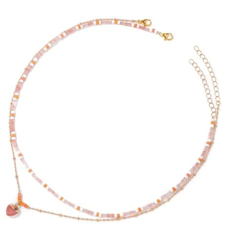 CuLtP Collane di cristallo curativo Chakra per donne quarzo rosa collana di cristallo catena staccabile a doppio strato in pietra naturale gioielli con pietre preziose naturali Reiki I regali per lei