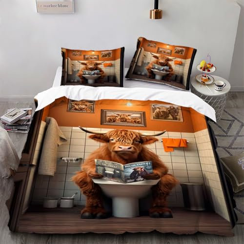 Ruiqieor Bettwäsche 135x200cm,Toilette Kuh Motiv Bettwäsche-Set Baumwolle Mikrofaser 1 Bettbezug + 2 Kopfkissenbezug 80x80cm mit Reißverschluss(#9)