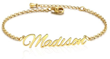 MMXX Personalisierte Name Armband oder Fußkettchen für Frauen Benutzerdefinierte Gold/Silber/Rose Gold Namensschild Armbänder mit Geburtsstein Geschenk für Mutter Freundin Tochter - A1