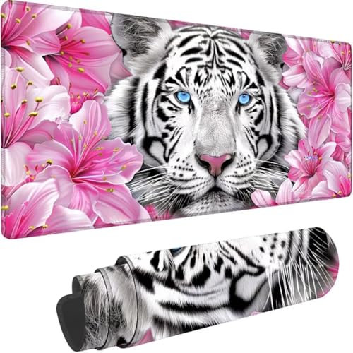 Gaming Mauspad Rosa Mousepad xxl 600 x 300 Tier, Schreibtischunterlage Groß Rutschfeste Gummibasis, Mouse Pad Groß Vernähte Kanten, Wassxerdicht, Anti-Rutsch für Pc, Gaming Zubehör, Büro, Zuhause X-4